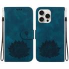 For iPhone 16 Pro Max Lotus Embossed Leather Phone Case(Dark Blue) - 1