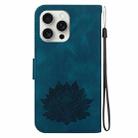 For iPhone 16 Pro Max Lotus Embossed Leather Phone Case(Dark Blue) - 3