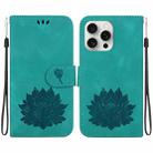 For iPhone 16 Pro Max Lotus Embossed Leather Phone Case(Green) - 1