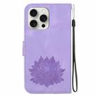 For iPhone 16 Pro Max Lotus Embossed Leather Phone Case(Purple) - 3