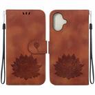 For iPhone 16 Plus Lotus Embossed Leather Phone Case(Brown) - 1