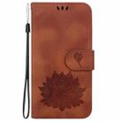 For iPhone 16 Plus Lotus Embossed Leather Phone Case(Brown) - 2