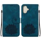 For iPhone 16 Plus Lotus Embossed Leather Phone Case(Dark Blue) - 1