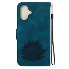 For iPhone 16 Plus Lotus Embossed Leather Phone Case(Dark Blue) - 3