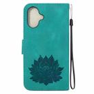 For iPhone 16 Plus Lotus Embossed Leather Phone Case(Green) - 3