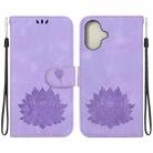 For iPhone 16 Plus Lotus Embossed Leather Phone Case(Purple) - 1