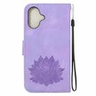 For iPhone 16 Plus Lotus Embossed Leather Phone Case(Purple) - 3