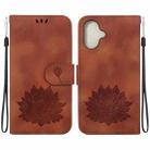 For iPhone 16 Lotus Embossed Leather Phone Case(Brown) - 1