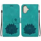 For iPhone 16 Lotus Embossed Leather Phone Case(Green) - 1