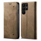 For Samsung Galaxy S24 Ultra 5G Denim Texture Casual Style Horizontal Flip Leather Case(Khaki) - 1