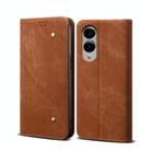 For Samsung Galaxy S25 Edge 5G Denim Texture Casual Style Horizontal Flip Leather Case(Brown) - 1