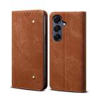 For Samsung Galaxy S25 FE 5G Denim Texture Casual Style Horizontal Flip Leather Case(Brown) - 1
