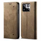 For Xiaomi 15 Denim Texture Casual Style Horizontal Flip Leather Case(Khaki) - 1