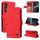 For Sony Xperia 1 V Skin Feel Life Tree Metal Button Leather Phone Case(Red) - 1