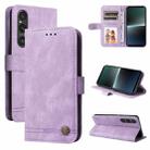 For Sony Xperia 1 V Skin Feel Life Tree Metal Button Leather Phone Case(Purple) - 1