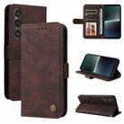 For Sony Xperia 1 V Skin Feel Life Tree Metal Button Leather Phone Case(Brown) - 1