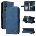 For Sony Xperia 1 V Skin Feel Life Tree Metal Button Leather Phone Case(Blue) - 1