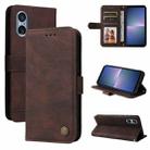 For Sony Xperia 5 V Skin Feel Life Tree Metal Button Leather Phone Case(Brown) - 1