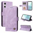 For Sony Xperia 10 VI Skin Feel Life Tree Metal Button Leather Phone Case(Purple) - 1