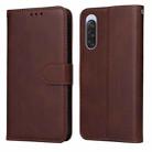 For Sony Xperia 10 V Classic Calf Texture Flip Leather Phone Case(Brown) - 1