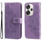 For Xiaomi Poco F6 7-petal Flowers Embossing Leather Phone Case(Light Purple) - 1