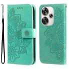 For Xiaomi Poco F6 7-petal Flowers Embossing Leather Phone Case(Green) - 1