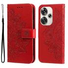 For Xiaomi Poco F6 7-petal Flowers Embossing Leather Phone Case(Red) - 1