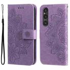 For Sony Xperia 1 V 7-petal Flowers Embossing Leather Phone Case(Light Purple) - 1