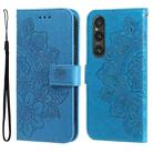 For Sony Xperia 1 V 7-petal Flowers Embossing Leather Phone Case(Blue) - 1