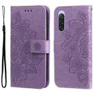 For Sony Xperia 10 V 7-petal Flowers Embossing Leather Phone Case(Light Purple) - 1