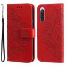 For Sony Xperia 10 V 7-petal Flowers Embossing Leather Phone Case(Red) - 1