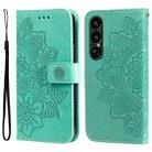For Sony Xperia 1 VII Seven-petal Flowers Embossing Leather Phone Case(Green) - 1