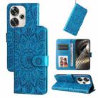 For Xiaomi Poco F6 Embossed Sunflower Leather Phone Case(Blue) - 1