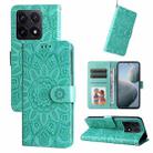 For Xiaomi 14T Embossed Sunflower Leather Phone Case(Green) - 1