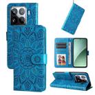For Xiaomi 15 Pro Embossed Sunflower Leather Phone Case(Blue) - 1