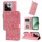 For Xiaomi 15 Pro Embossed Sunflower Leather Phone Case(Pink) - 1