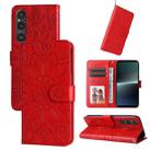 For Sony Xperia 1 V Embossed Sunflower Leather Phone Case(Red) - 1