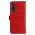 For Sony Xperia 1 V Embossed Sunflower Leather Phone Case(Red) - 3