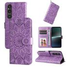 For Sony Xperia 1 V Embossed Sunflower Leather Phone Case(Purple) - 1