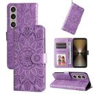 For Sony Xperia 1 VI Embossed Sunflower Leather Phone Case(Purple) - 1