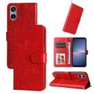 For Sony Xperia 5 V Embossed Sunflower Leather Phone Case(Red) - 1