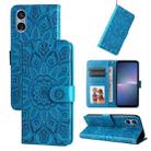 For Sony Xperia 5 V Embossed Sunflower Leather Phone Case(Blue) - 1