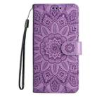 For Sony Xperia 5 V Embossed Sunflower Leather Phone Case(Purple) - 2