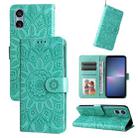 For Sony Xperia 5 V Embossed Sunflower Leather Phone Case(Green) - 1