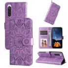 For Sony Xperia 10 V Embossed Sunflower Leather Phone Case(Purple) - 1