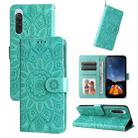 For Sony Xperia 10 V Embossed Sunflower Leather Phone Case(Green) - 1