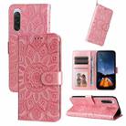 For Sony Xperia 10 V Embossed Sunflower Leather Phone Case(Pink) - 1