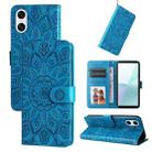 For Sony Xperia 10 VI Embossed Sunflower Leather Phone Case(Blue) - 1