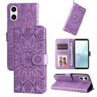 For Sony Xperia 10 VI Embossed Sunflower Leather Phone Case(Purple) - 1