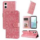 For Sony Xperia 10 VI Embossed Sunflower Leather Phone Case(Pink) - 1